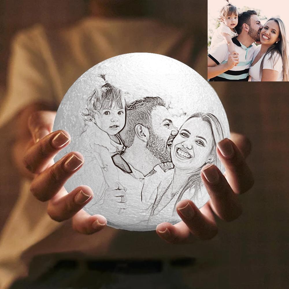 Lámpara De Luna Personalizada Con Impresión 3d Y Foto De Madre E Hija - Tap Three Colors - mymoonlampes