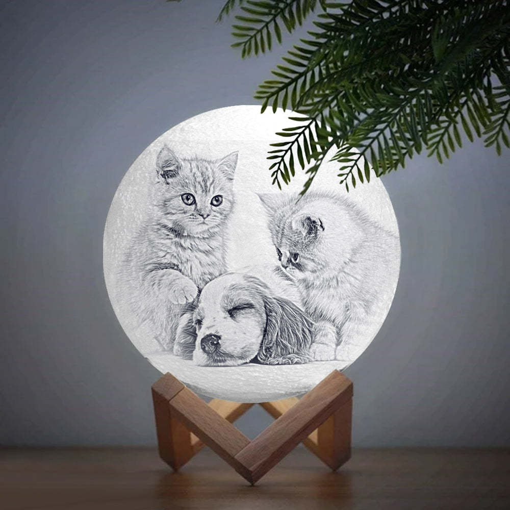 Lámpara De Luna Con Foto Grabada, Regalo Conmemorativo Para Mascotas. - mymoonlampes