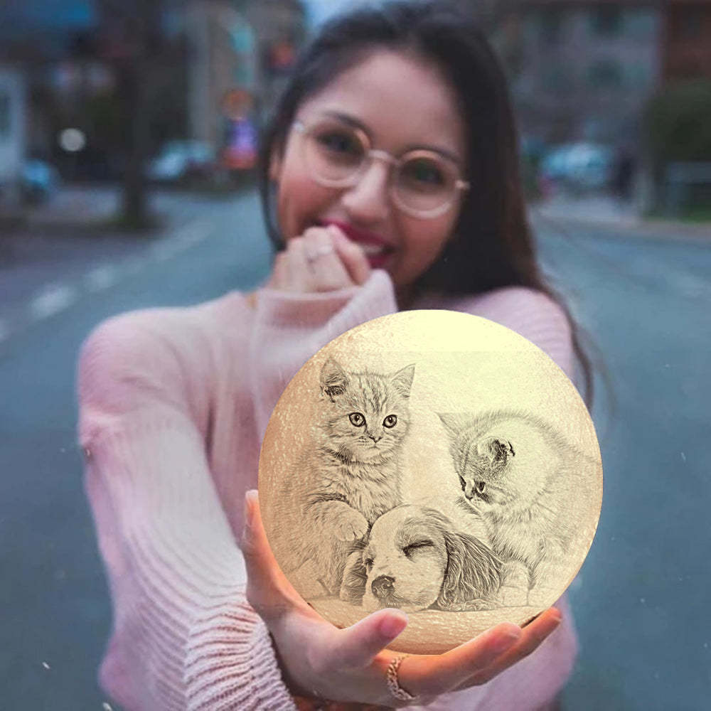 Lámpara De Luna Con Foto Grabada, Regalo Conmemorativo Para Mascotas. - mymoonlampes