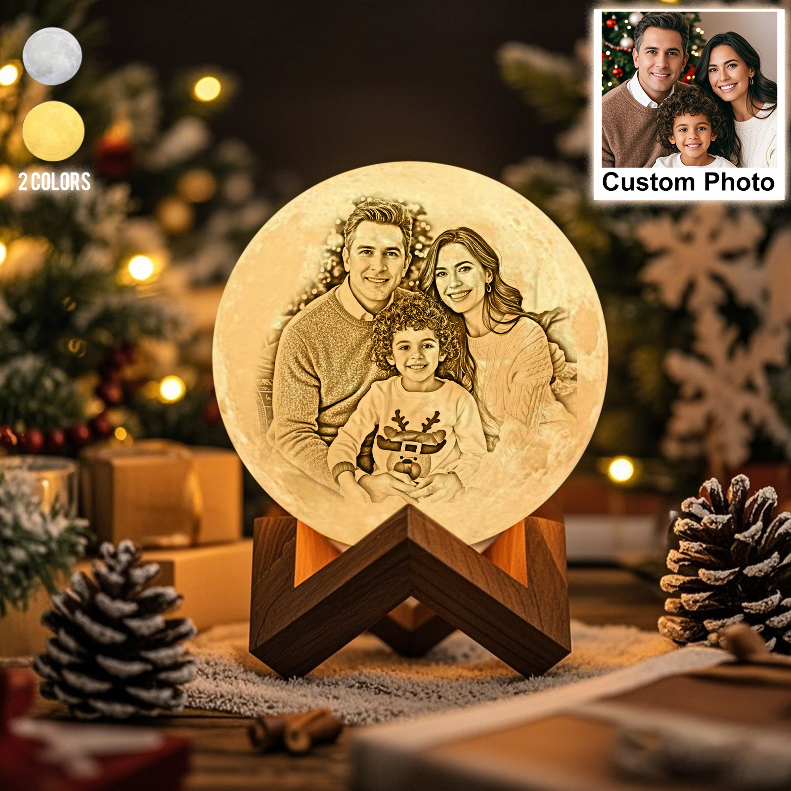 Lámpara De Tierra Personalizada Lunar Mágica De Dos Colores Con Texto, Lámpara Con Foto Grabada Regalo De Navidad Para Miembros De La Familia (10-15 Cm)