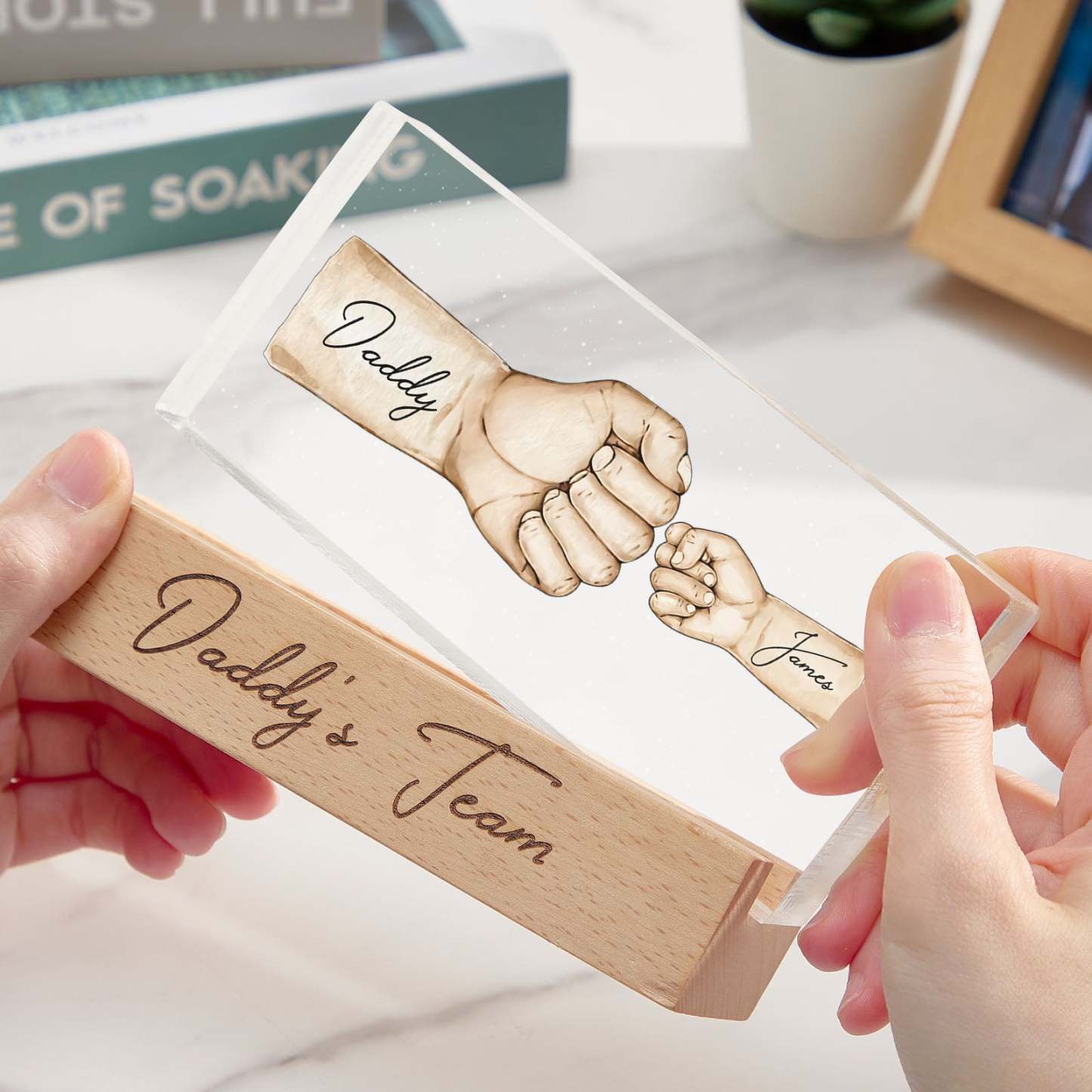 Custom Acrylic LED Night Light Personalized Daddy's Team Fist Bump Father's Day Gift For Dad - mymoonlampes