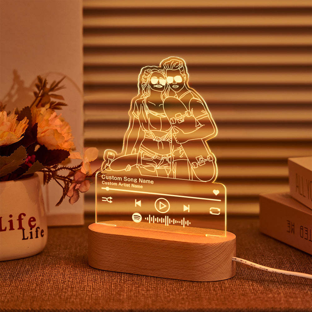 Regalo Personalizado De La Lámpara De La Foto Del Arte De La Línea De La Música De La Luz De La Noche Del Retrato Para El Amante - mymoonlampes