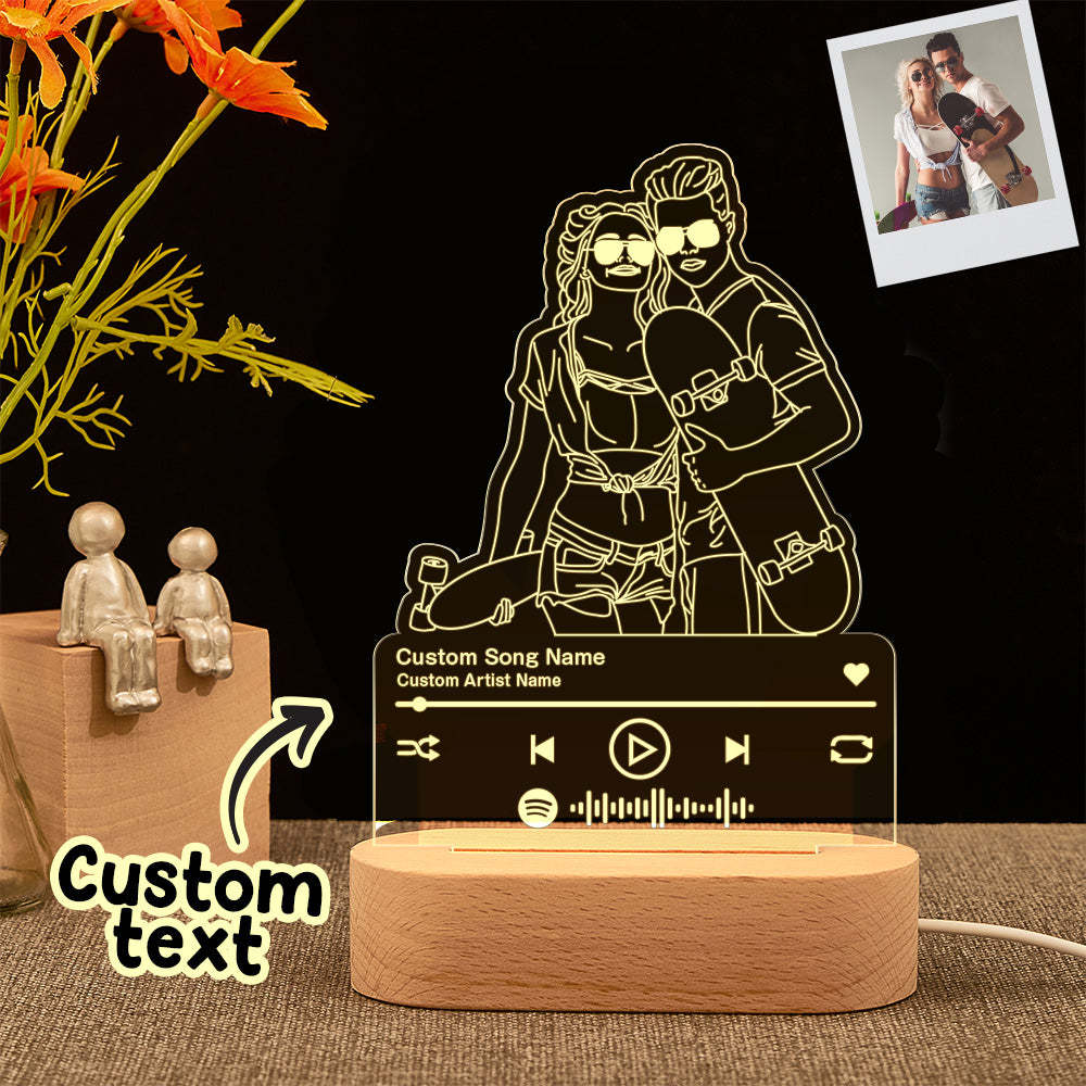 Regalo Personalizado De La Lámpara De La Foto Del Arte De La Línea De La Música De La Luz De La Noche Del Retrato Para El Amante - mymoonlampes