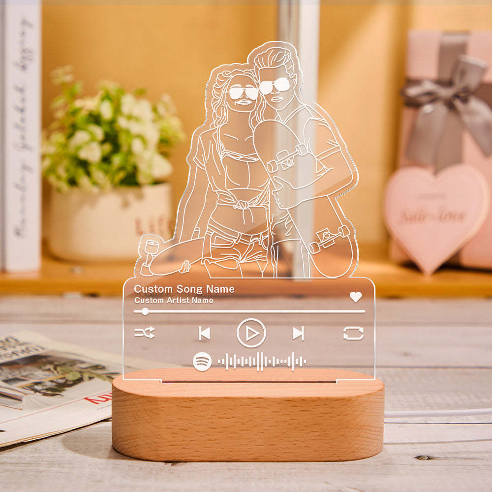 Regalo Personalizado De La Lámpara De La Foto Del Arte De La Línea De La Música De La Luz De La Noche Del Retrato Para El Amante - mymoonlampes