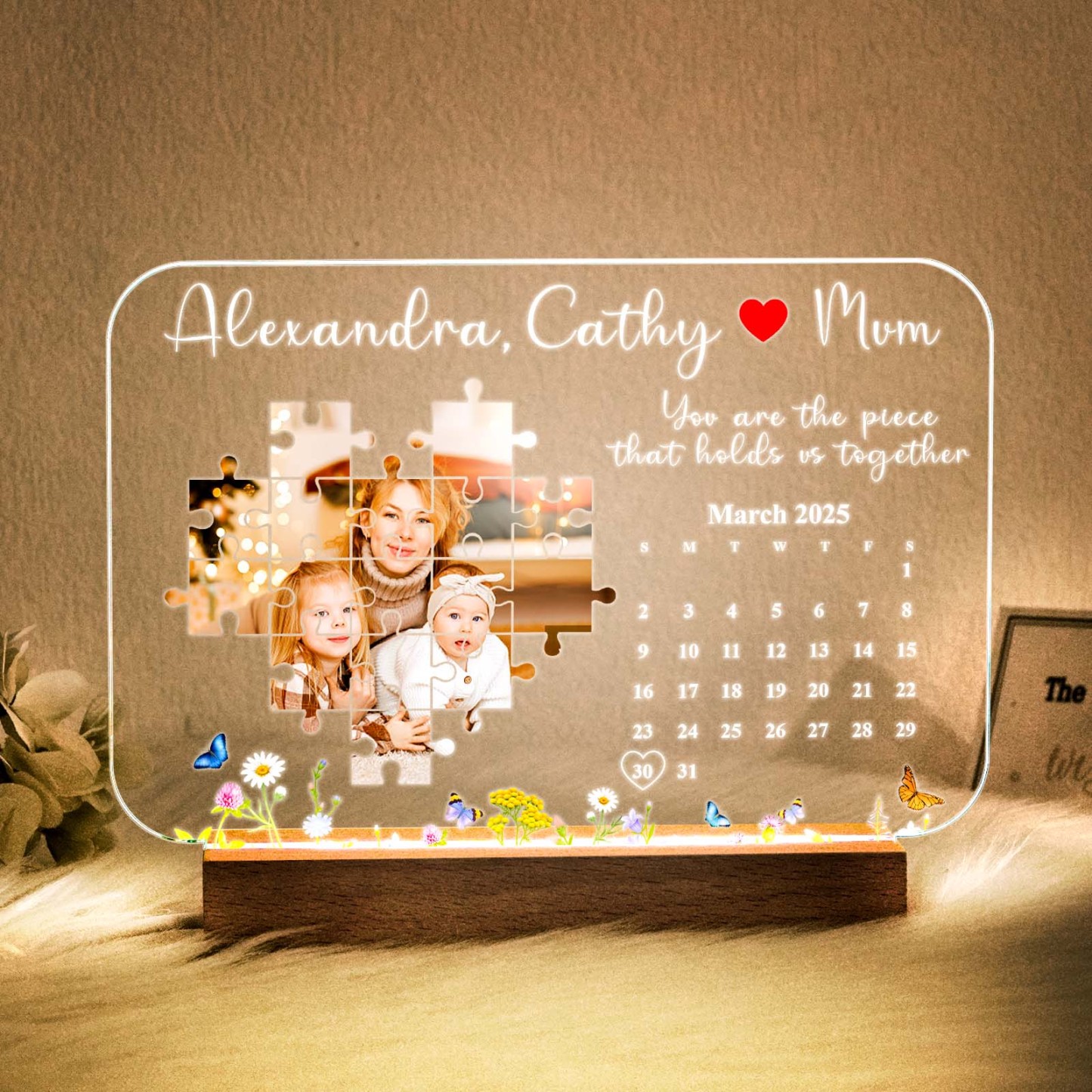 Eres La Pieza Que Nos Mantiene Unidos Marco De Luz Regalos Personalizados Para Mamá - mymoonlampes