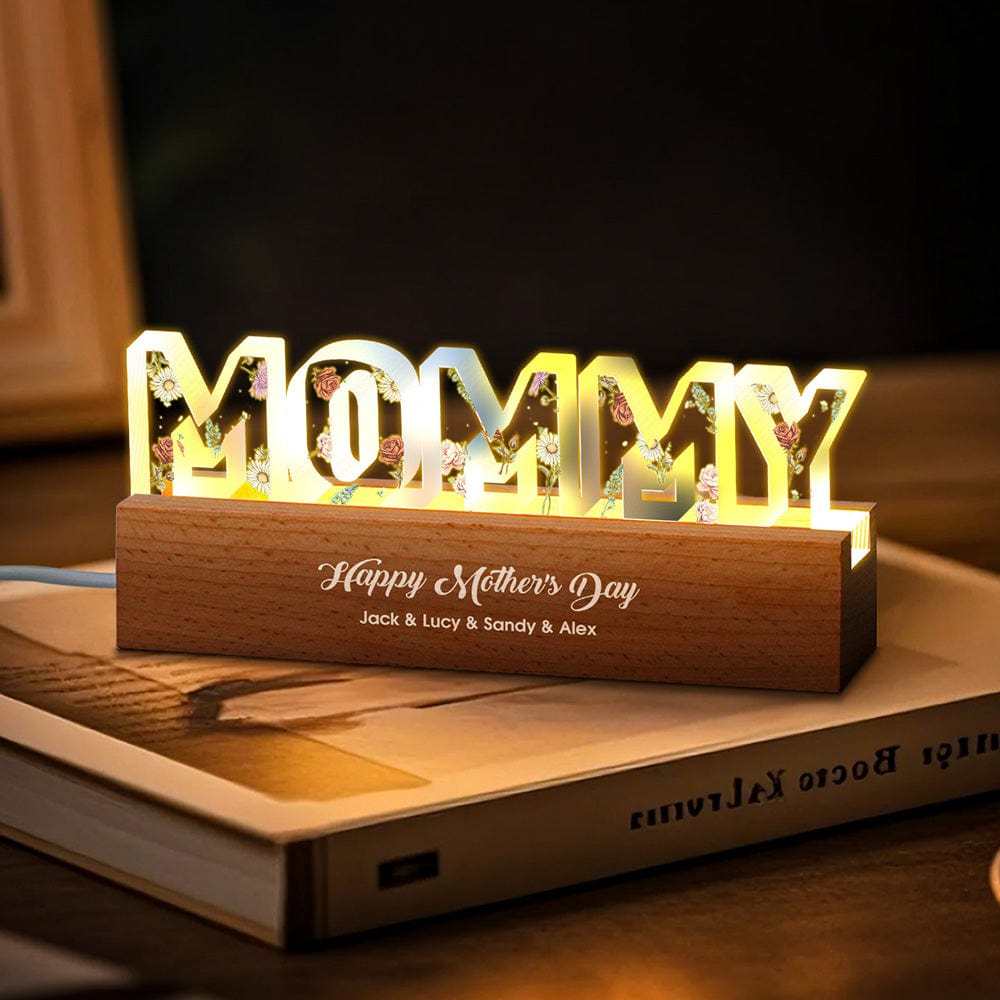 Luces De Letras Personalizadas Con Flores De Cumpleaños Texto Personalizado Luz De Noche Cálida Regalo Del Día De La Madre - mymoonlampes