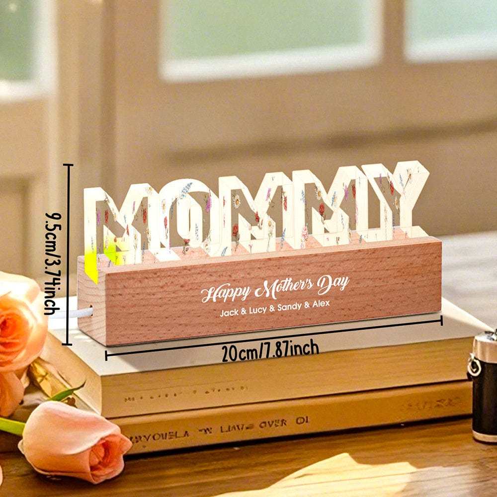 Luces De Letras Personalizadas Con Flores De Cumpleaños Texto Personalizado Luz De Noche Cálida Regalo Del Día De La Madre - mymoonlampes