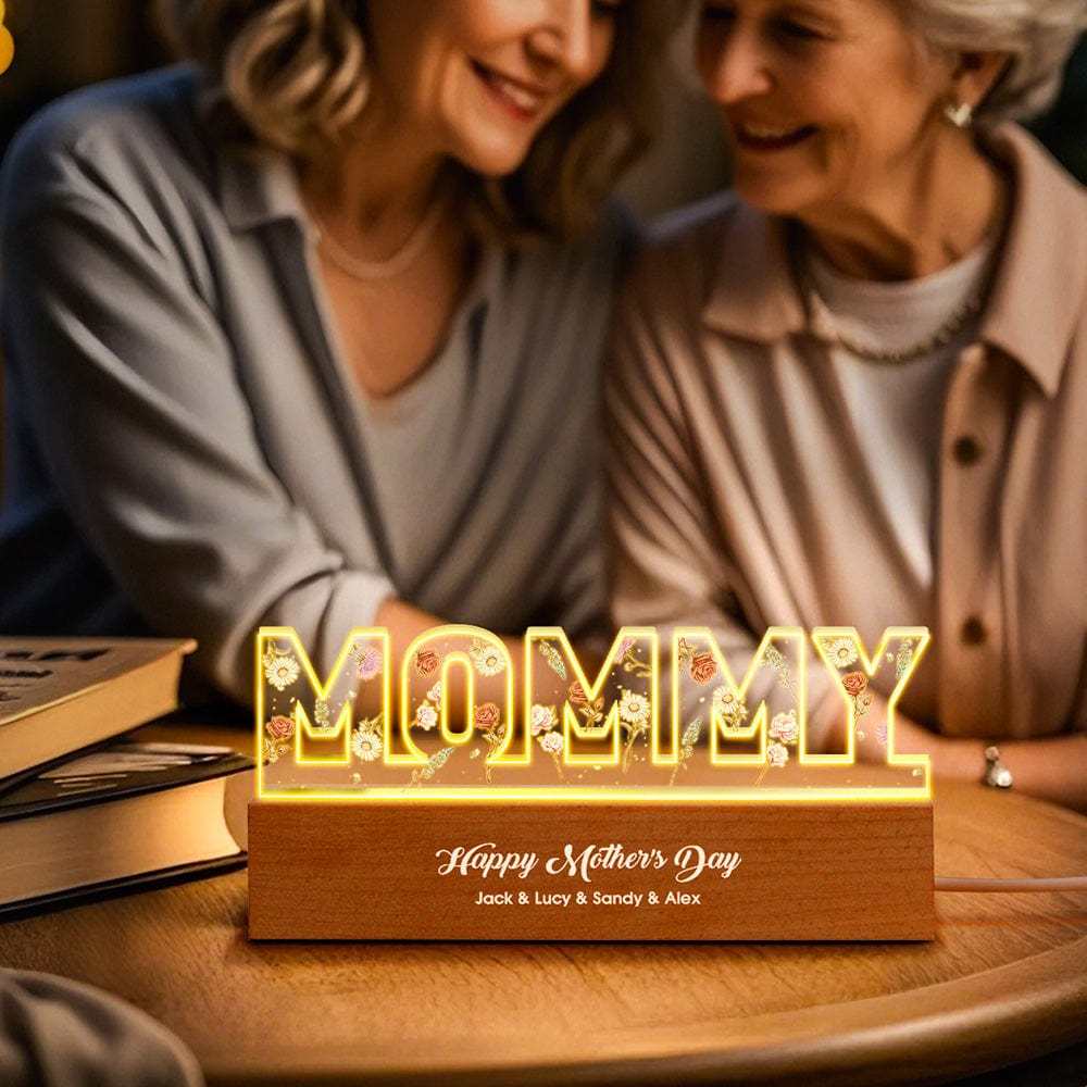 Luces De Letras Personalizadas Con Flores De Cumpleaños Texto Personalizado Luz De Noche Cálida Regalo Del Día De La Madre - mymoonlampes