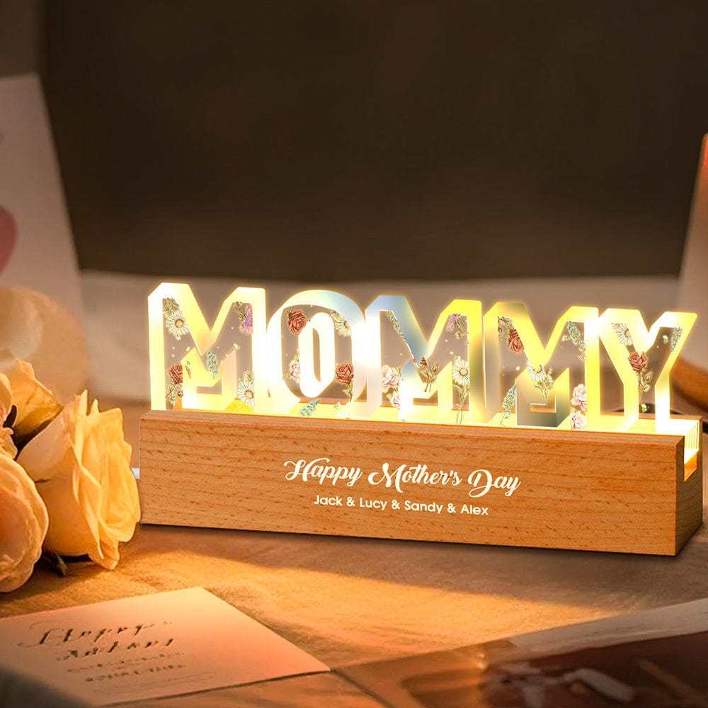 Luces De Letras Personalizadas Con Flores De Cumpleaños Texto Personalizado Luz De Noche Cálida Regalo Del Día De La Madre - mymoonlampes