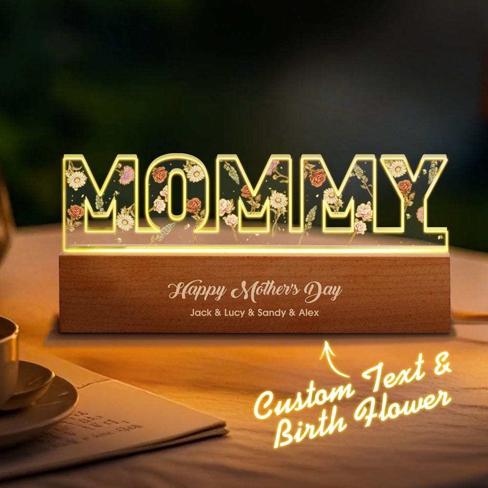 Luces De Letras Personalizadas Con Flores De Cumpleaños Texto Personalizado Luz De Noche Cálida Regalo Del Día De La Madre - mymoonlampes