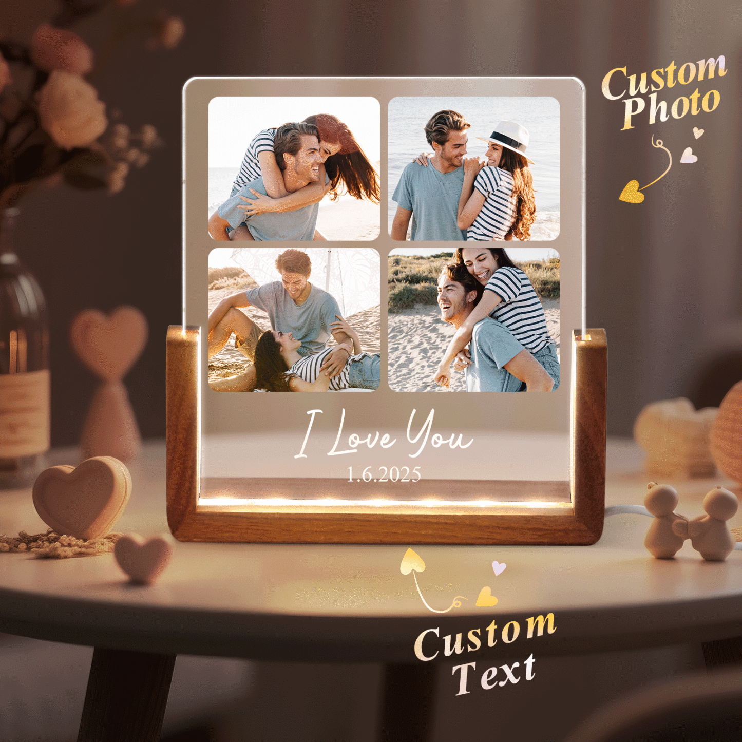 Luz Nocturna Led Acrílica Personalizada Con Fotos Y Texto Para Regalar En Aniversario, Un Bonito Recuerdo Para Parejas. - mymoonlampes