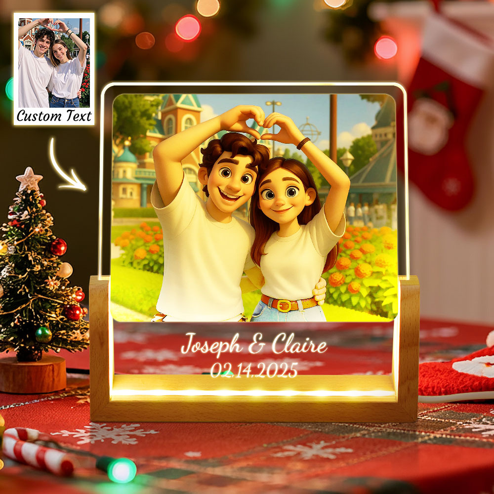 Luz Nocturna Led Acrílica Personalizada Con Fotos Estilo Caricatura Y Texto. Regalo Perfecto Para Parejas. - mymoonlampes