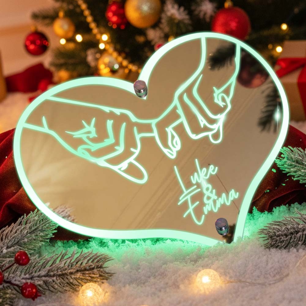 Lámpara De Espejo Con Forma De Corazón Y Nombre Personalizado, Decoración Led Con Promesa De Meñique, Regalo Romántico De Navidad - mymoonlampes