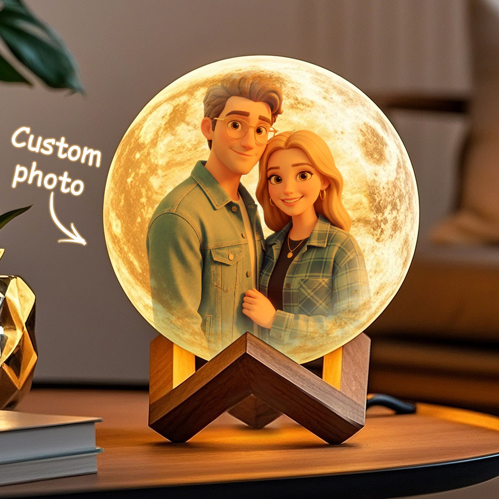 Lámpara De Luna Con Foto De Dibujos Animados Personalizada Luz De Luna Impresa En 3D Personalizada, Control Táctil 2/3 Colores, Regalo De Aniversario único