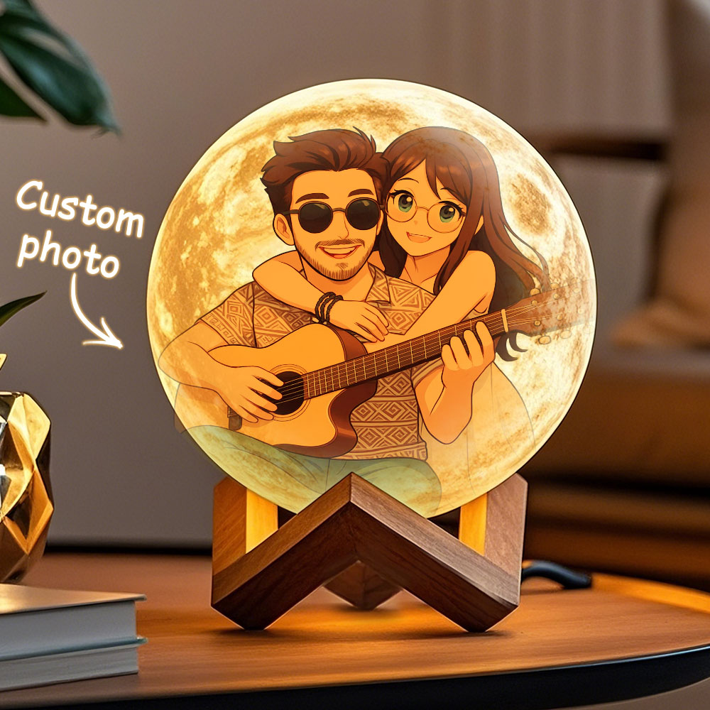 Lámpara De Luna Con Foto De Dibujos Animados Personalizada Luz De Luna Impresa En 3D Personalizada, Control Táctil 2/3 Colores, Regalo De Aniversario único