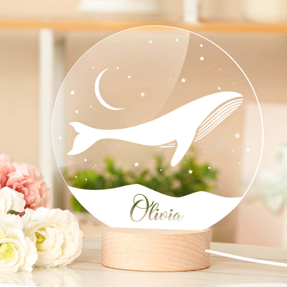 Lámpara De Habitación Infantil Ballena De Luz Nocturna Para Niños Con Nombre Personalizado Multicolor - milamparaluna