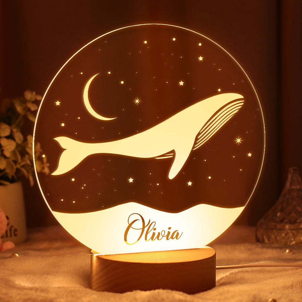 Lámpara De Habitación Infantil Ballena De Luz Nocturna Para Niños Con Nombre Personalizado Multicolor - milamparaluna