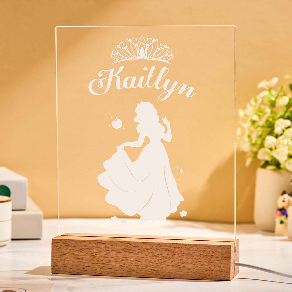 Signo De Nombre De Princesa Personalizado, Marco De Madera Personalizado, Lámpara Led De Noche, Decoración Para Dormitorio Infantil, Sala De Juegos - milamparaluna