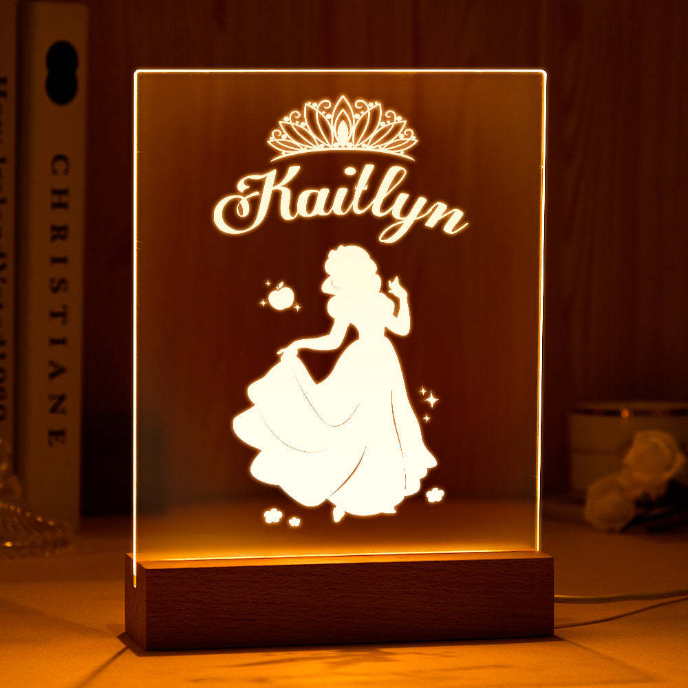 Signo De Nombre De Princesa Personalizado, Marco De Madera Personalizado, Lámpara Led De Noche, Decoración Para Dormitorio Infantil, Sala De Juegos - milamparaluna