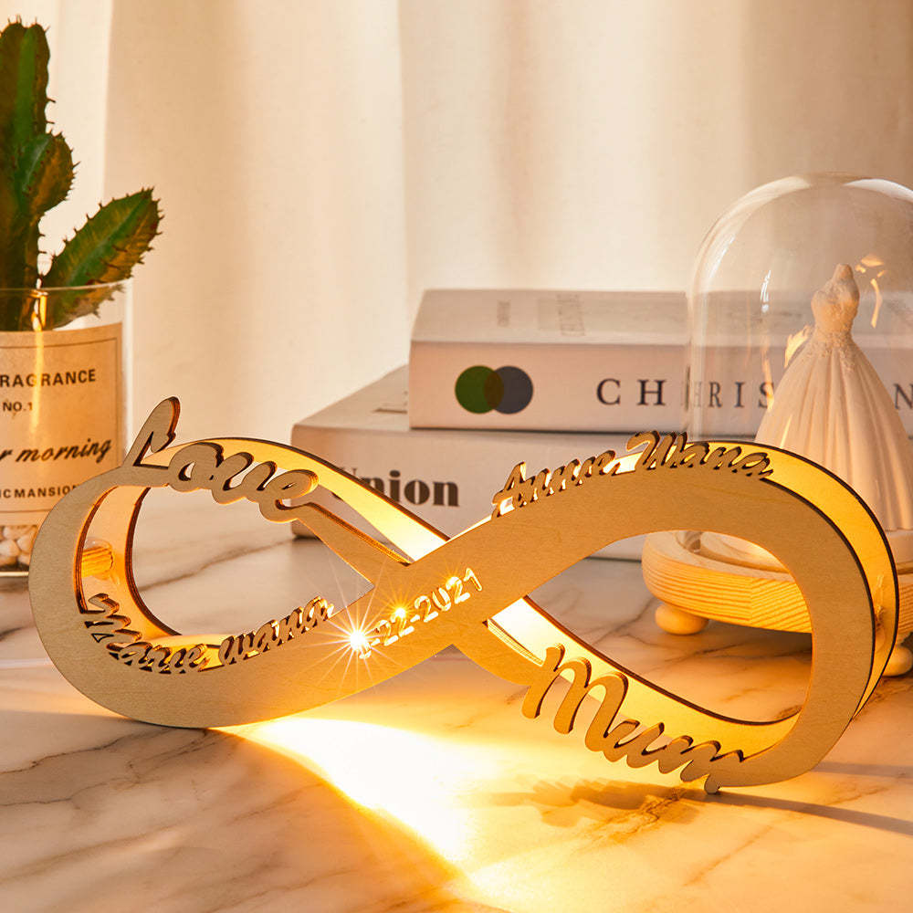 Luz De Noche De Madera Personalizada, Regalo Para El Día De La Madre, Letrero Con Nombre, Lámpara Personalizada, Regalo Infinito Para Mamá - mymoonlampes