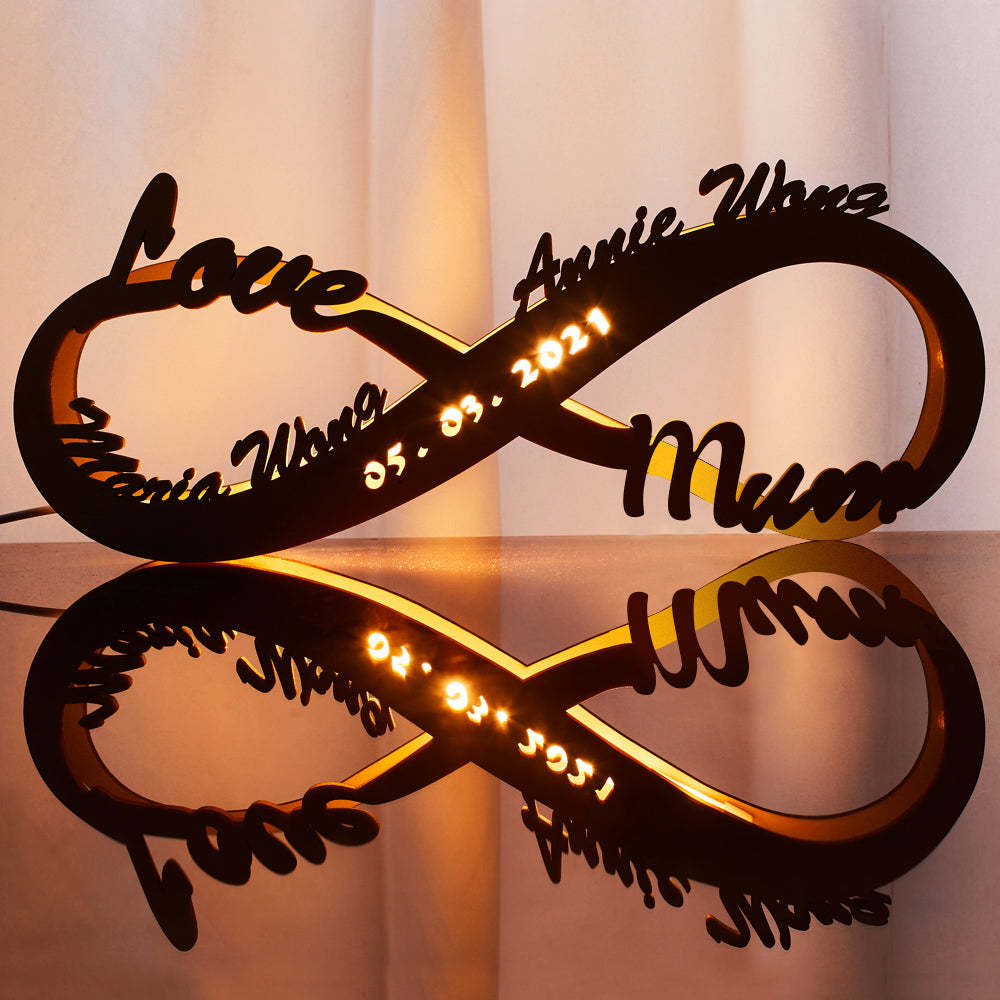 Luz De Noche De Madera Personalizada, Regalo Para El Día De La Madre, Letrero Con Nombre, Lámpara Personalizada, Regalo Infinito Para Mamá - mymoonlampes