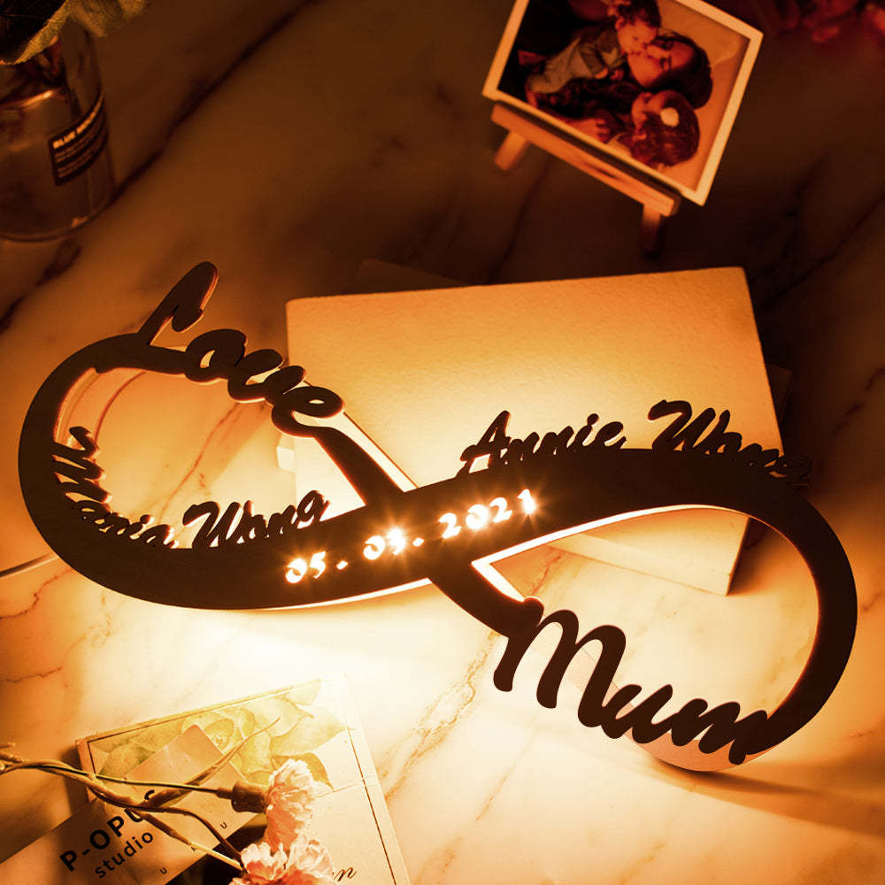 Luz De Noche De Madera Personalizada, Regalo Para El Día De La Madre, Letrero Con Nombre, Lámpara Personalizada, Regalo Infinito Para Mamá - mymoonlampes