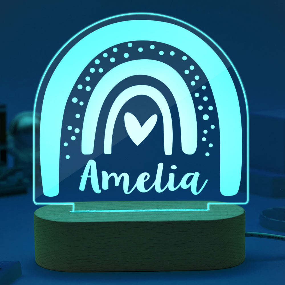 Luz De Noche De Arcoíris Personalizada Para Niños, Habitación De Guardería, Luz De Noche Con Nombre, Lámpara De Escritorio, Luz De Guardería Personalizada, Lámpara Led Para Dormitorio, Regalo Para Bebé - milamparaluna