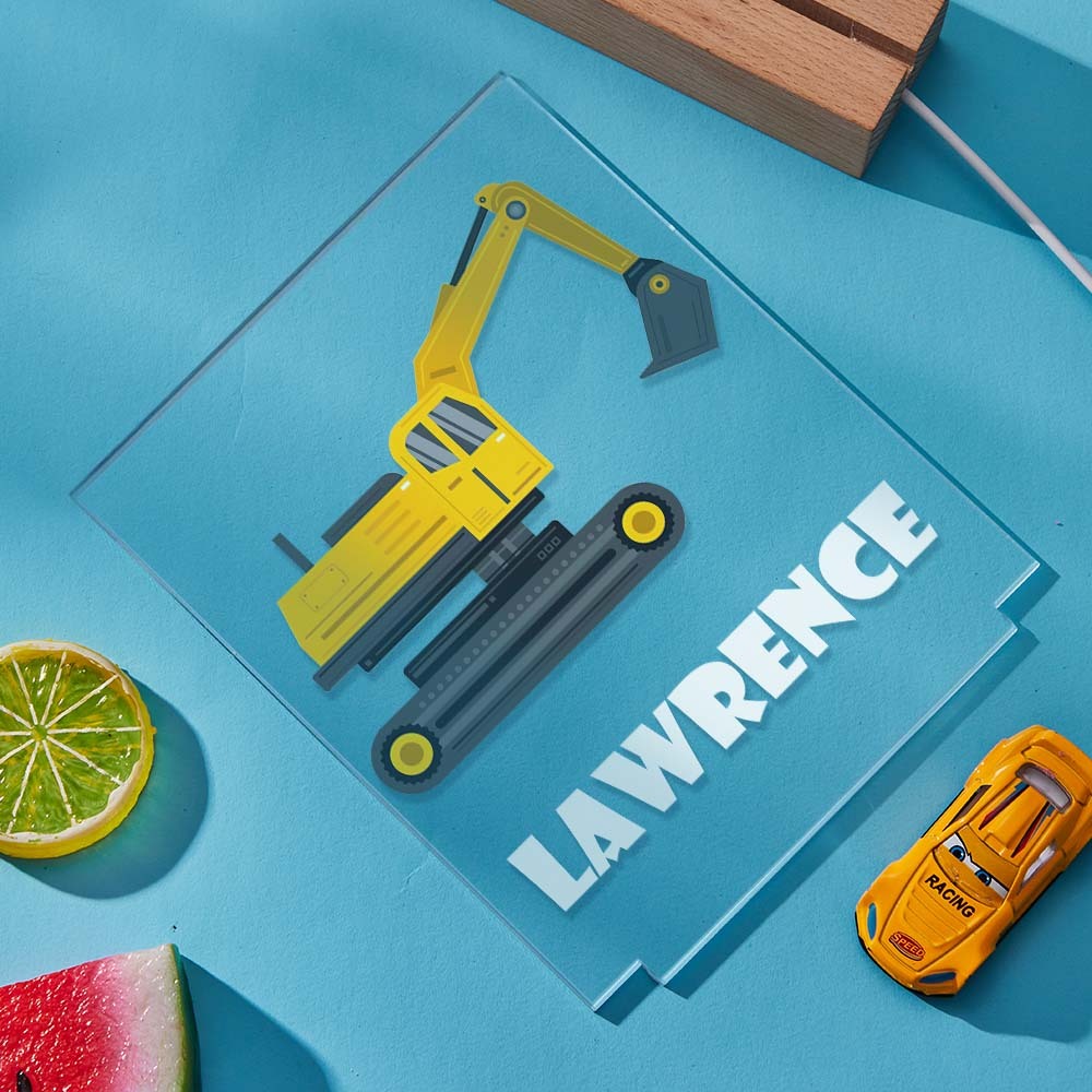 Excavadora De Construcción, Luz De Noche Personalizada, Dormitorio De Niños, Luz De Noche De Guardería, Luz Personalizada, Sala De Juegos Para Niños, Regalo Para Niños - milamparaluna