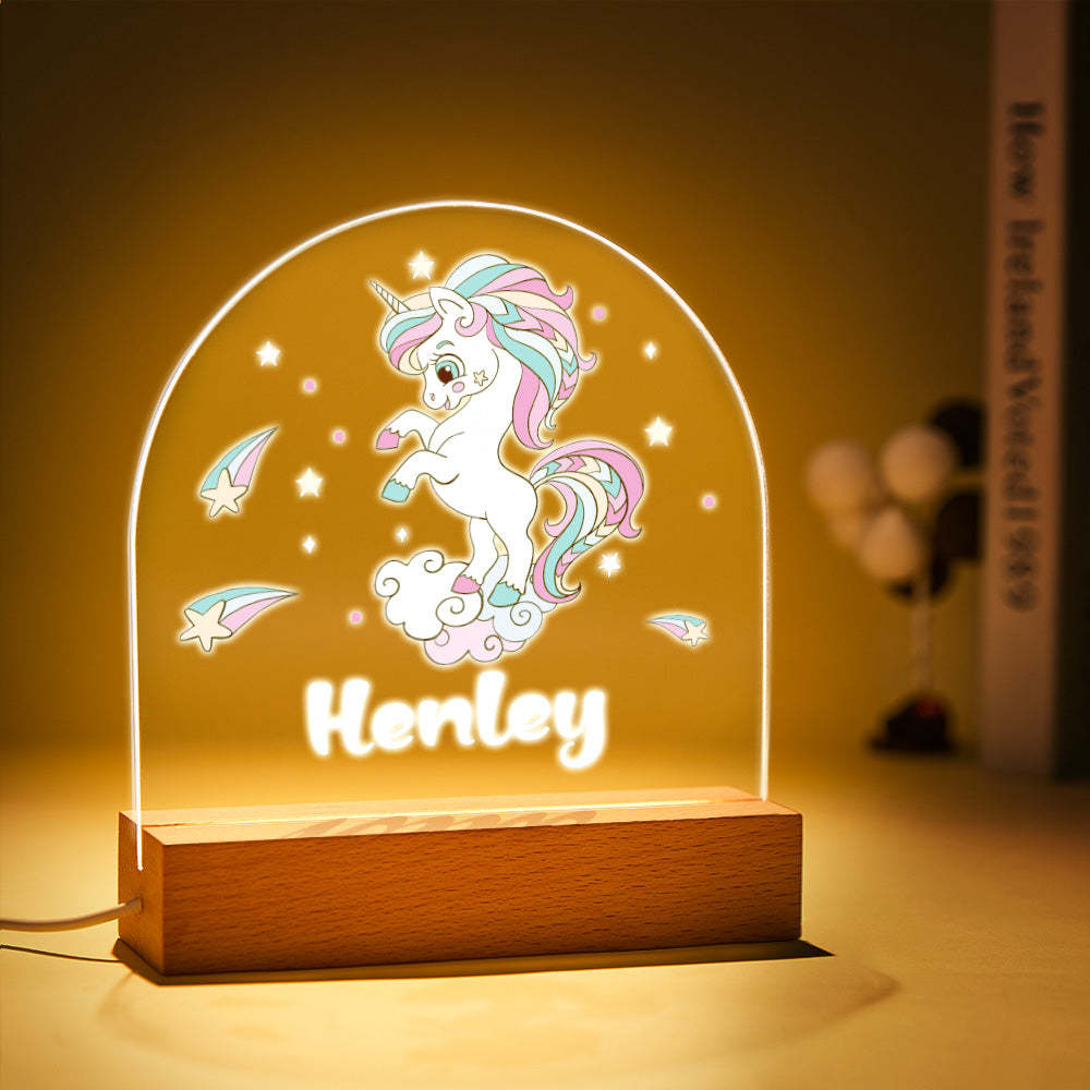 Luz De Noche De Unicornio Colorida Personalizada Con Nombre Para Decoración De Dormitorio De Niña - milamparaluna
