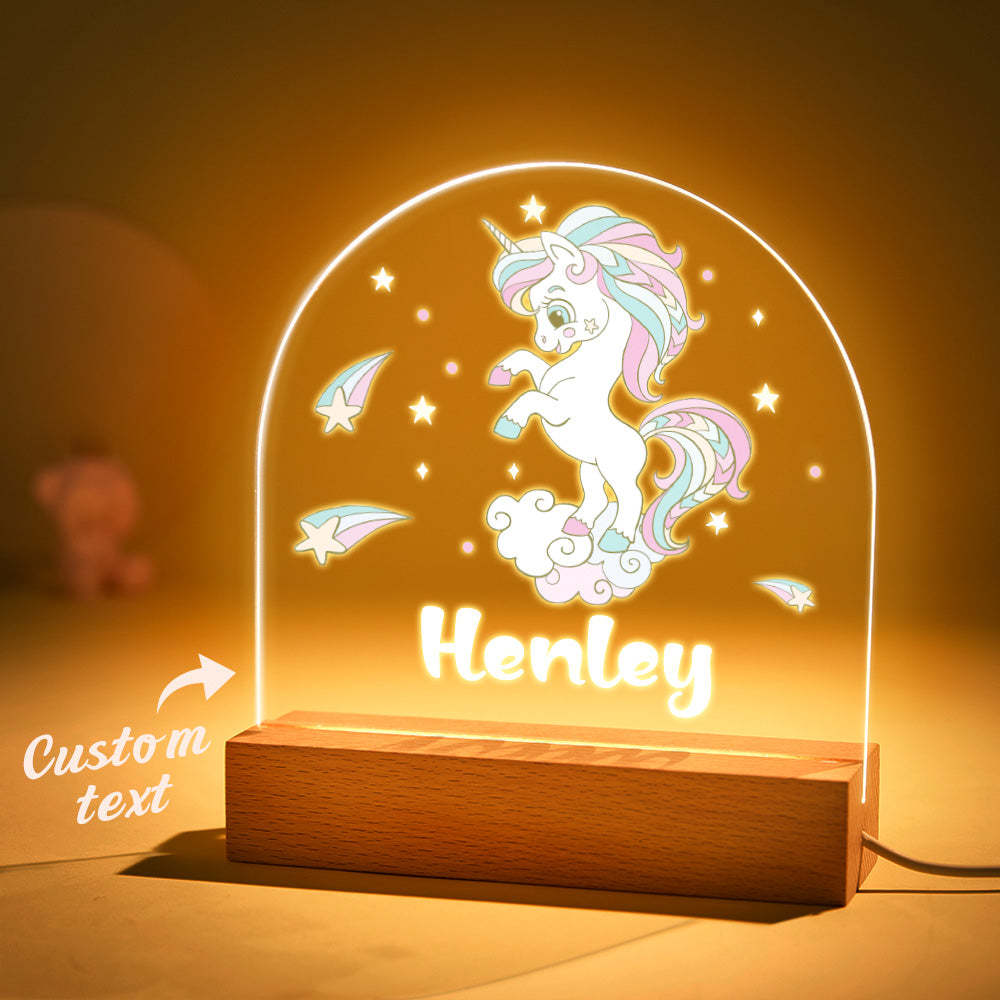 Luz De Noche De Unicornio Colorida Personalizada Con Nombre Para Decoración De Dormitorio De Niña - milamparaluna