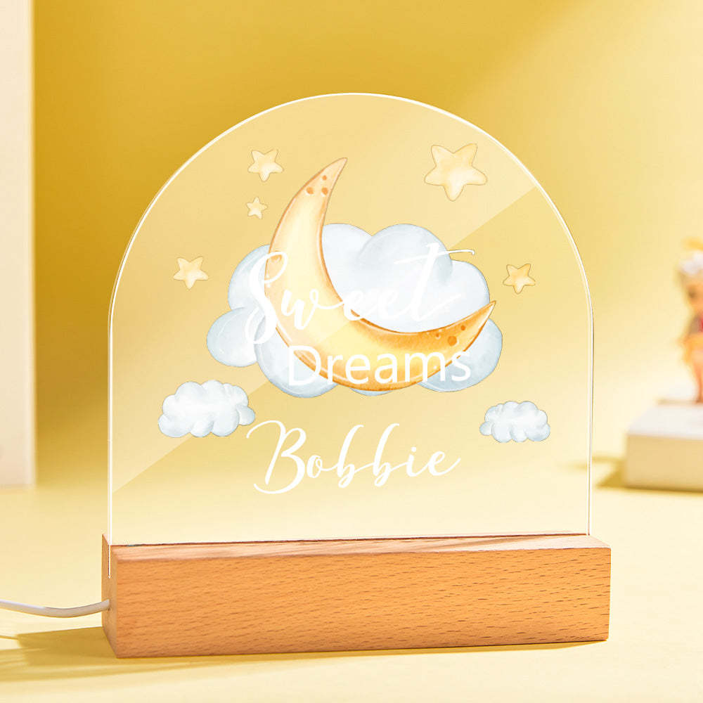 Lámpara De Pie De Luz Nocturna Con Nombre Personalizado, Lámpara De Guardería Para Niña Con Luna De Sueño Dulce - milamparaluna