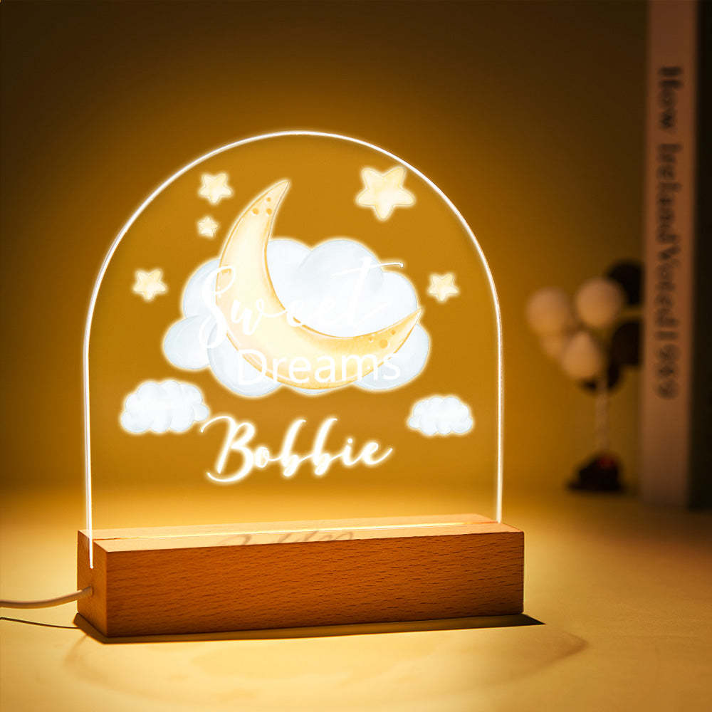 Lámpara De Pie De Luz Nocturna Con Nombre Personalizado, Lámpara De Guardería Para Niña Con Luna De Sueño Dulce - milamparaluna