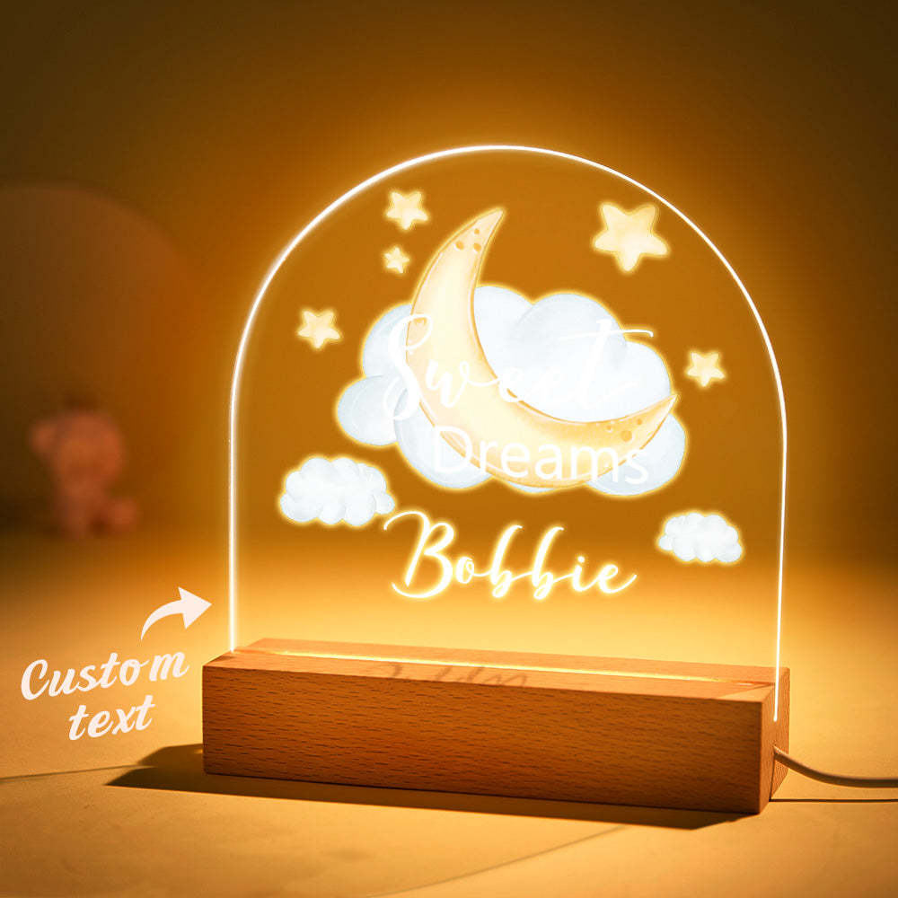 Lámpara De Pie De Luz Nocturna Con Nombre Personalizado, Lámpara De Guardería Para Niña Con Luna De Sueño Dulce - milamparaluna