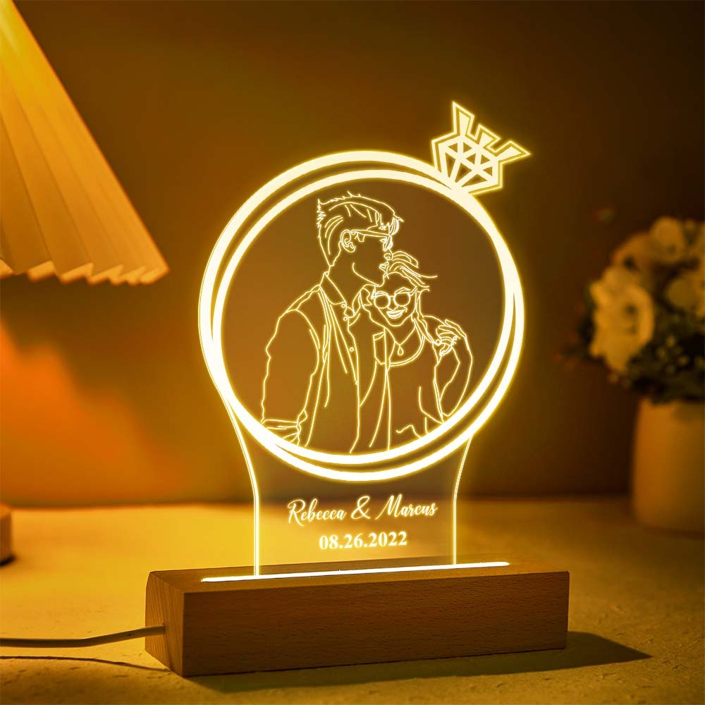 Foto De Doble Círculo Personalizada, Luz De Noche De Diamante, Lámpara 3d Grabada Personalizada, 7 Colores, Luz De Noche Acrílica, Regalos Románticos - milamparaluna