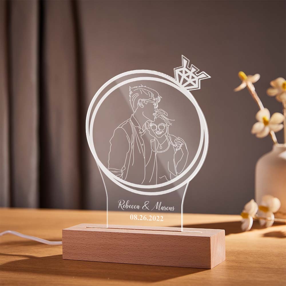 Foto De Doble Círculo Personalizada, Luz De Noche De Diamante, Lámpara 3d Grabada Personalizada, 7 Colores, Luz De Noche Acrílica, Regalos Románticos - milamparaluna