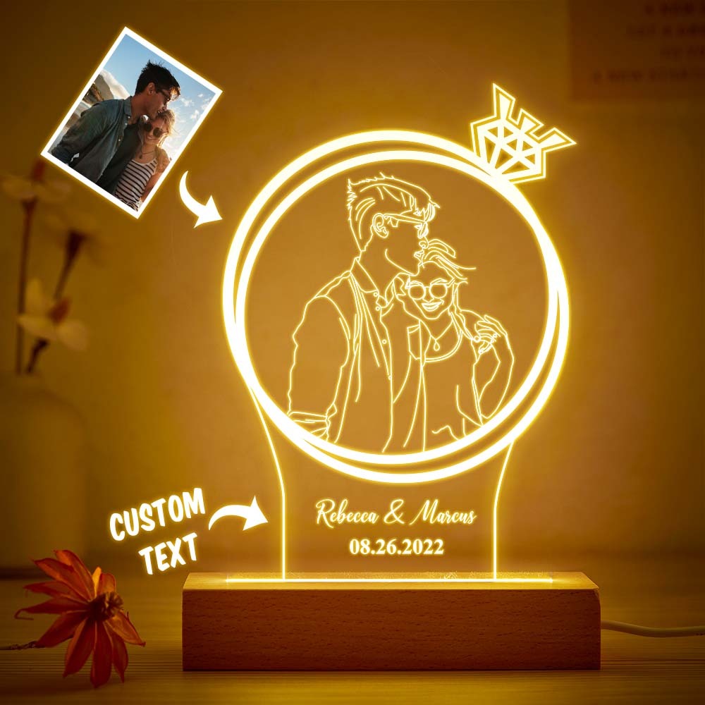 Foto De Doble Círculo Personalizada, Luz De Noche De Diamante, Lámpara 3d Grabada Personalizada, 7 Colores, Luz De Noche Acrílica, Regalos Románticos - milamparaluna