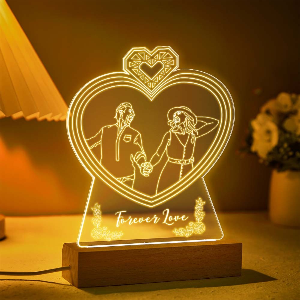 Luz De Noche Con Foto En Forma De Corazón Doble Personalizada, Lámpara 3d Grabada Personalizada, Luz De Noche Acrílica De 7 Colores, Regalos Para Amantes - milamparaluna