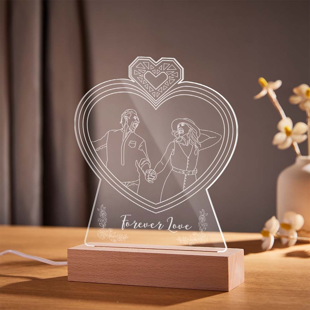 Luz De Noche Con Foto En Forma De Corazón Doble Personalizada, Lámpara 3d Grabada Personalizada, Luz De Noche Acrílica De 7 Colores, Regalos Para Amantes - milamparaluna