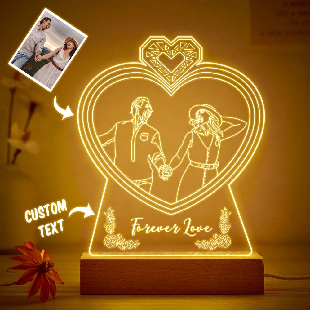 Luz De Noche Con Foto En Forma De Corazón Doble Personalizada, Lámpara 3d Grabada Personalizada, Luz De Noche Acrílica De 7 Colores, Regalos Para Amantes - milamparaluna