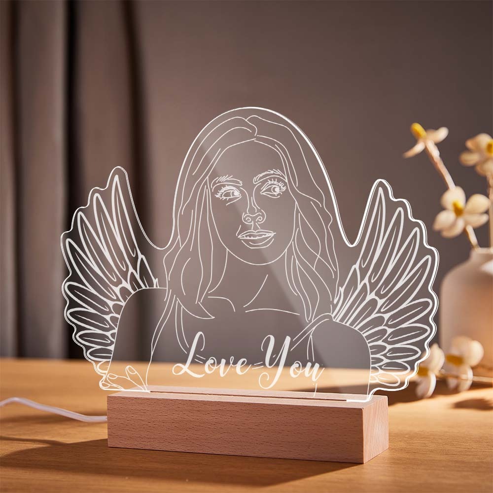 Alas De Ángel Personalizadas Foto Luz De Noche Lámpara 3d Grabada Personalizada 7 Colores Acrílico Luz De Noche Regalos Para Ella - milamparaluna