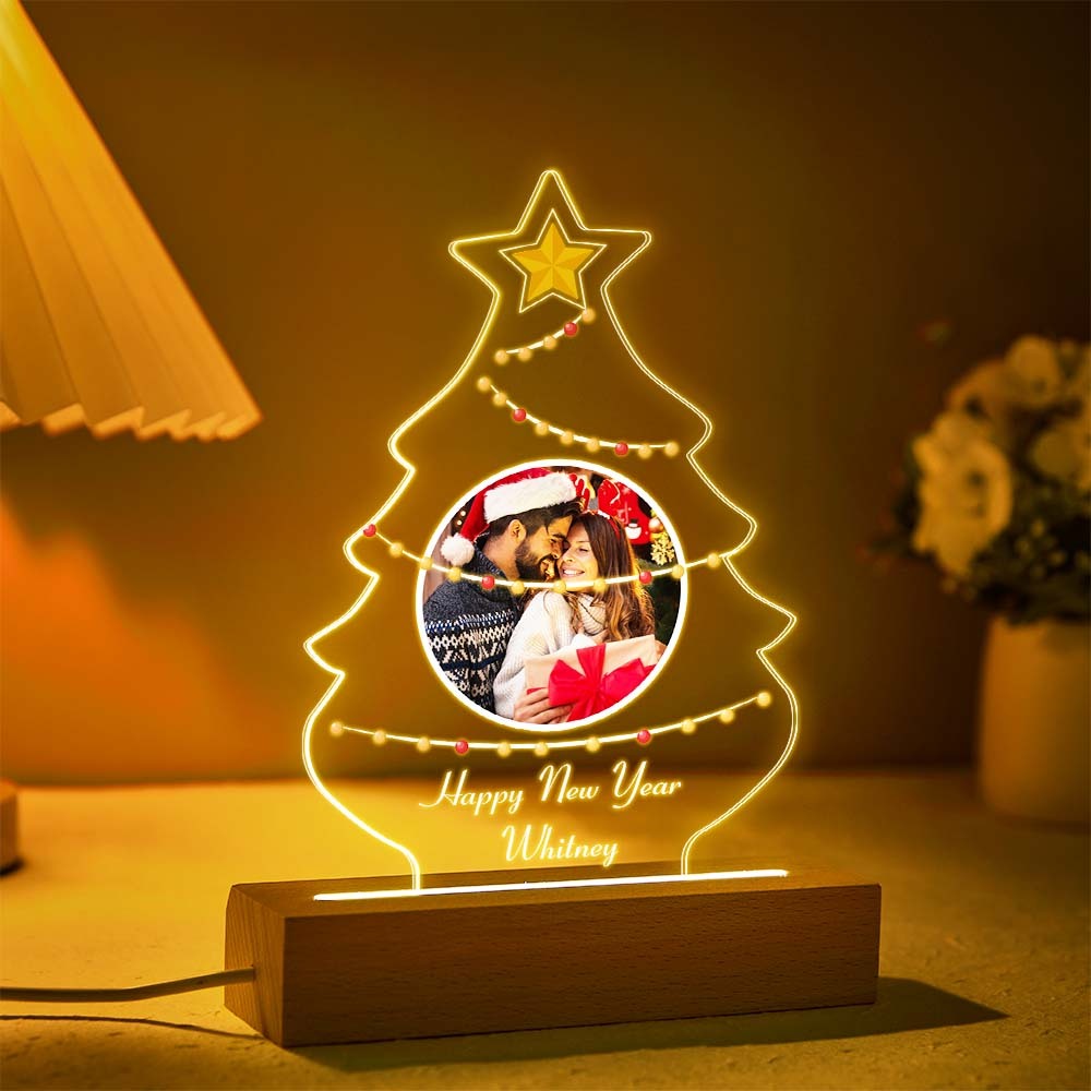 Foto De Árbol De Navidad Personalizada, Luz De Noche, Lámpara 3d Grabada Personalizada, 7 Colores, Luz De Noche Acrílica, Regalos Del Día De Navidad - milamparaluna