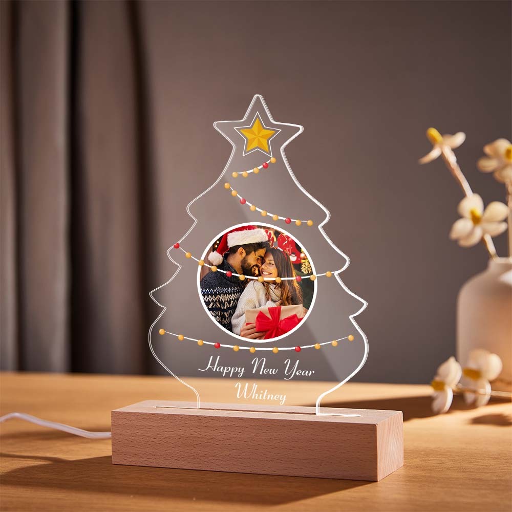 Foto De Árbol De Navidad Personalizada, Luz De Noche, Lámpara 3d Grabada Personalizada, 7 Colores, Luz De Noche Acrílica, Regalos Del Día De Navidad - milamparaluna