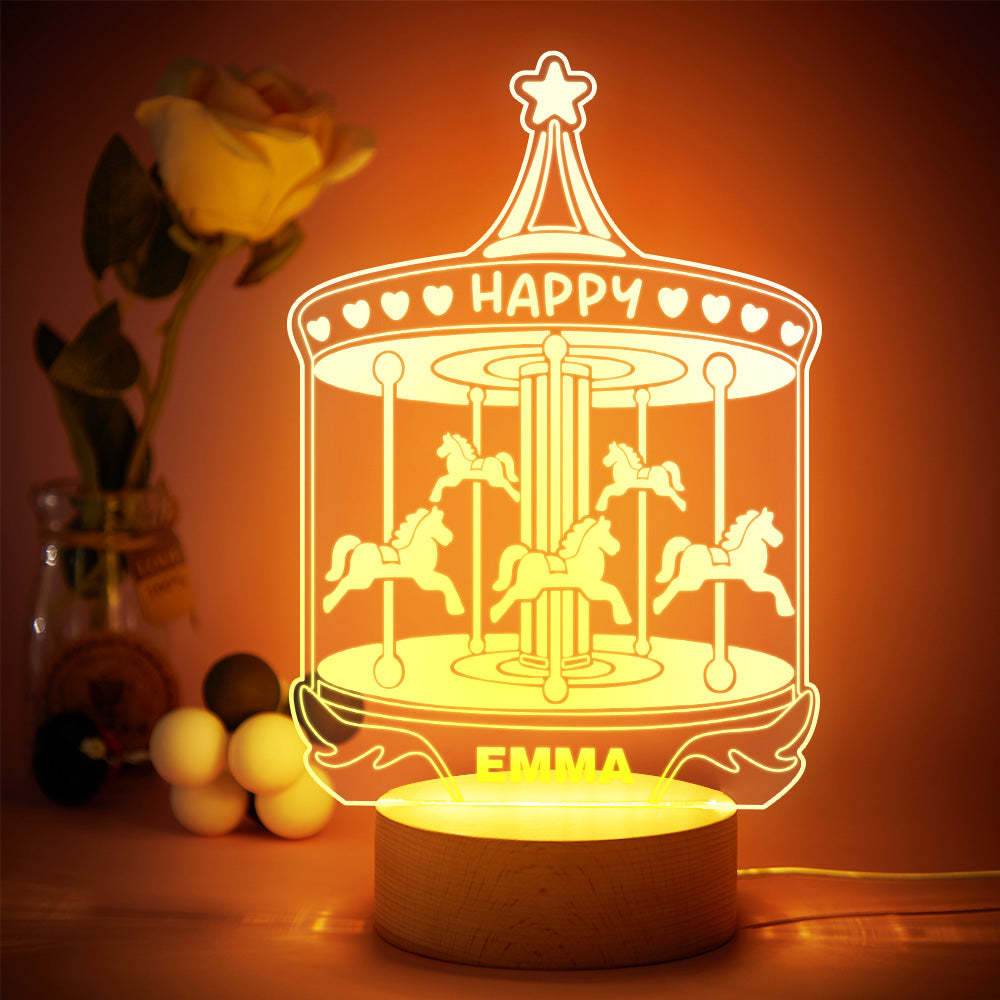 Carrusel Led Lámpara De Noche Luz De Noche Personalizada Con Nombre Personalizado Para Regalos De Bebé Decoración De Guardería - milamparaluna