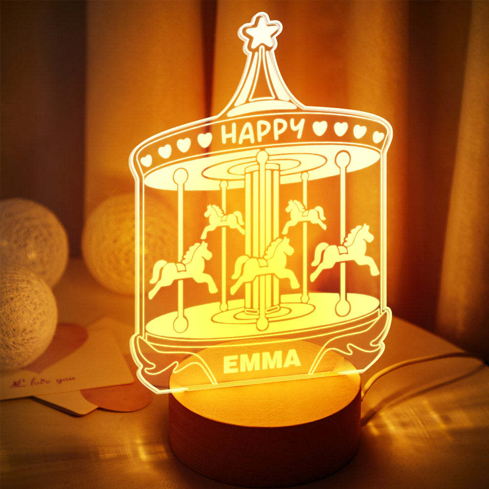 Carrusel Led Lámpara De Noche Luz De Noche Personalizada Con Nombre Personalizado Para Regalos De Bebé Decoración De Guardería - milamparaluna