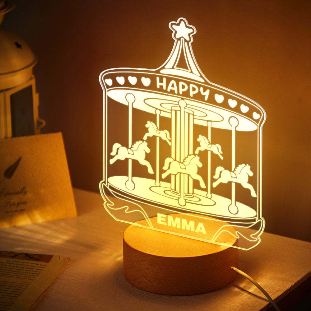 Carrusel Led Lámpara De Noche Luz De Noche Personalizada Con Nombre Personalizado Para Regalos De Bebé Decoración De Guardería - milamparaluna