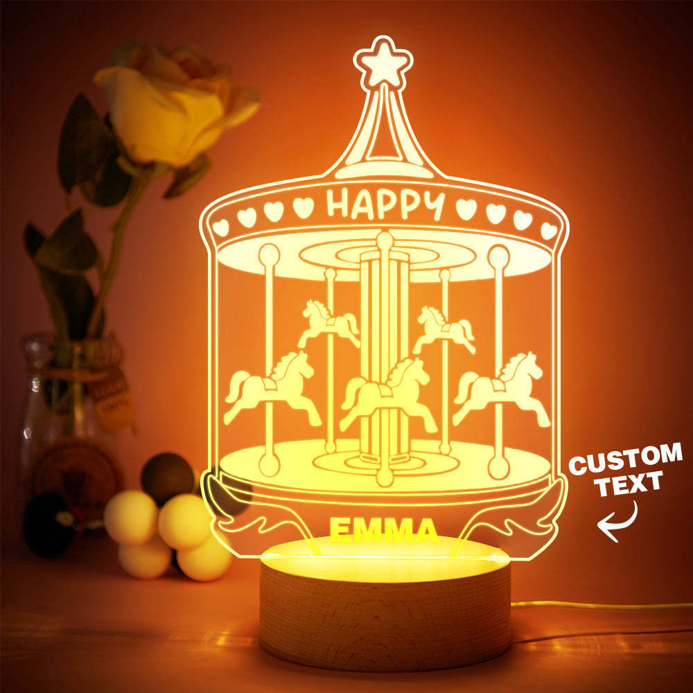 Carrusel Led Lámpara De Noche Luz De Noche Personalizada Con Nombre Personalizado Para Regalos De Bebé Decoración De Guardería - milamparaluna