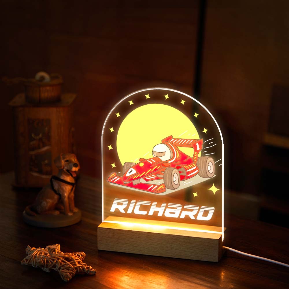 Luz De Noche De Coche De Carreras Roja Personalizada Para Decoración De Habitación De Lámpara De Mesa De Escritorio Led Para Niño - milamparaluna