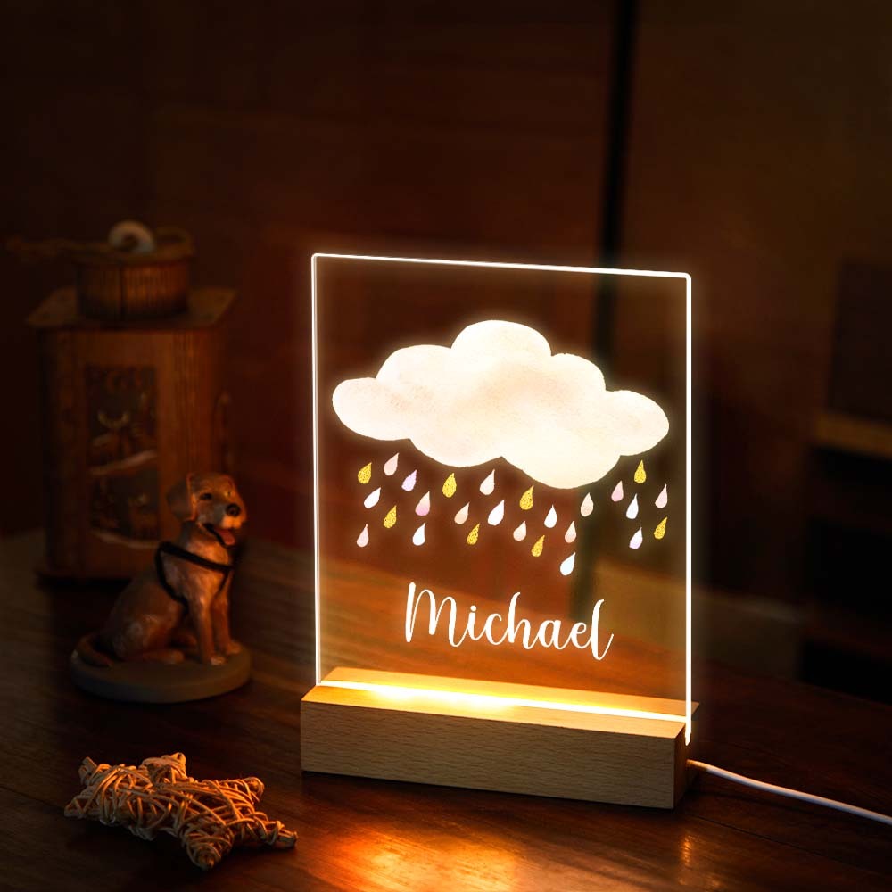 Decoración Personalizada Del Sitio Del Cuarto De Niños De La Luz De La Noche Del Led De La Lluvia Colorida De La Nube Rosada Para La Muchacha - milamparaluna