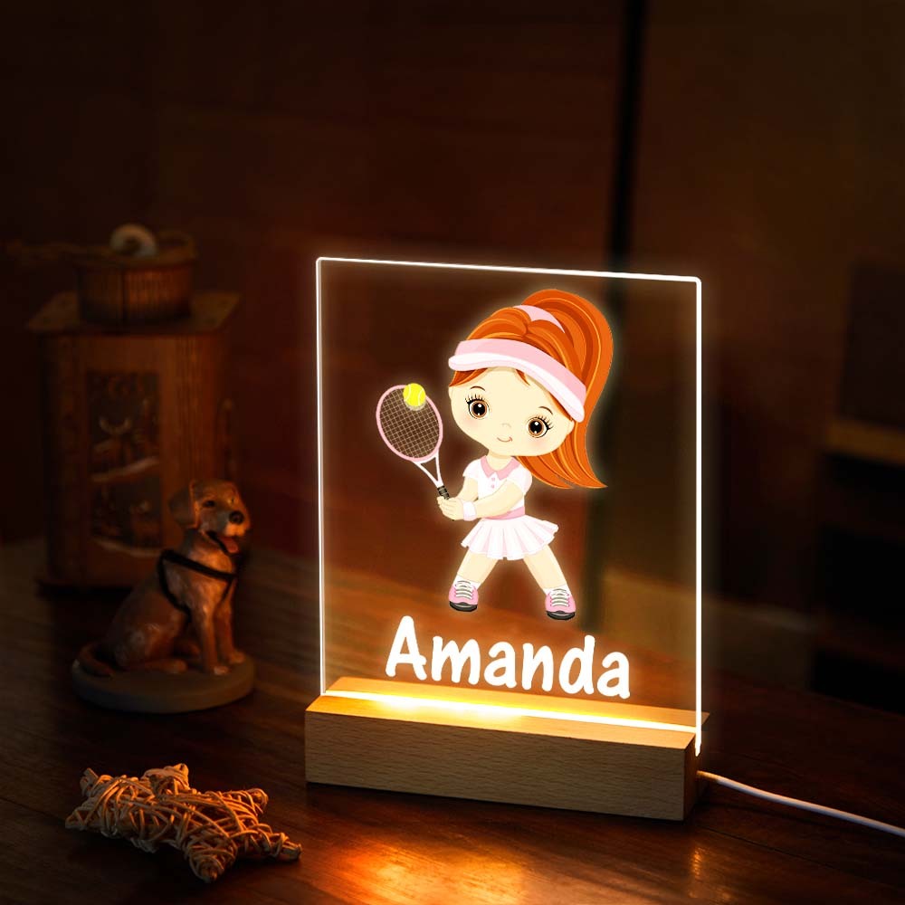 Nombre Personalizado Acrílico Night Light Play Badminton Girl Para La Decoración Del Dormitorio De Los Niños - milamparaluna