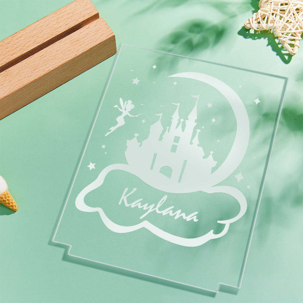 Luz De Noche Led De Castillo De Hadas De Princesa Personalizada Con Lámpara De Niña De Base De Madera Maciza Para Dormitorio - milamparaluna